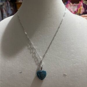 Stainless steel Chain Necklace with Blue Heart stone 18inch